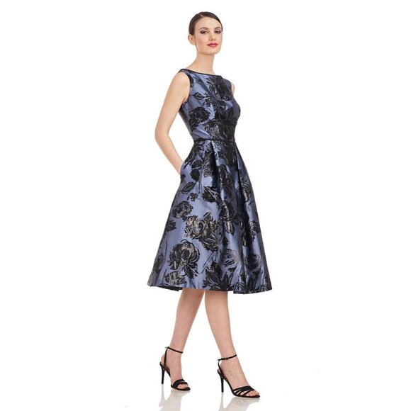Kay Unger Peony metallic jacquard Jackie Midi Dress Size 2 - Picture 3 of 12